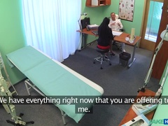 Sexy sales lady makes doctor cum twice as they strike a deal