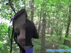 Eva, the horny camcorder, gets paid for sex in the woods in POV homemade video
