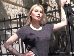 Stellung 69, Blondine, Sperma im mund, Spermaladung, Deutsch, Absätze, Lingerie, Titten
