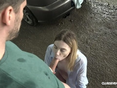 Rubia, Mamada, Coche, Europeo, Público, Alto, Adolescente, Tetas