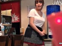 Pretty waitress sucking my cock