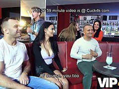 Watch tattooed wife get naughty in public with her hubby watching in VIP4K party