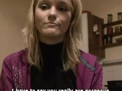 Sweet natural blonde opens her little hungry pussy in the missionary pose