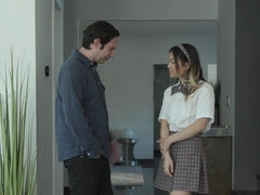 Petite Asian schoolgirl fucked by her middle aged stepbro