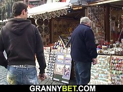 He picks up hairy-pussy brunette granny for sex