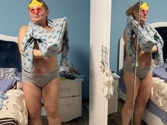 Hairy milf, ash-blonde, small tits