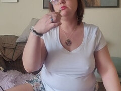 Amateur, Brunette, Glasses, Smoking, Tits