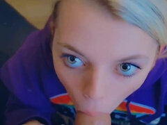 Nana, Blonde, Gorge profonde, Bâillonner, Hd, Pov, Suçant, Adolescente