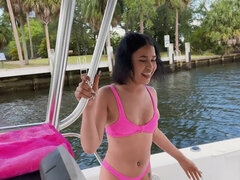 Exotic chick teases friend in various ways during boat trip