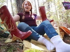 Bottes, Britannique, De plein air, Pisser, Public, Chatte, Rousse roux, Jouets