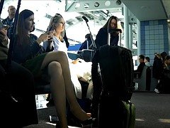 Candid Legs Feet Pantyhose Nylons Open Toed Airport