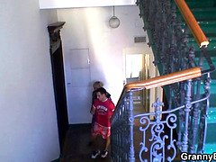 Busty blonde granny gets picked up & slammed hard by old dude