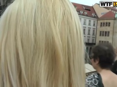 Blonde Cat on Prague Tour: Outdoor POV Action with Stockings