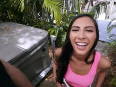 Bruiser stretches long-legged brunette with his massive tool