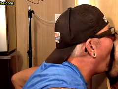 Cum in mouth gaydaddy sucks gloryhole cock at home