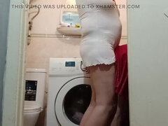 Bad, Grosser arsch, Hundestellung, Europäisch, Nackt, Strapon, Spielzeuge, Ehefrau