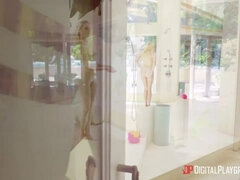 Américain, Blonde, Sucer une bite, Gorge profonde, Queue, Huilée, Pov, Adolescente