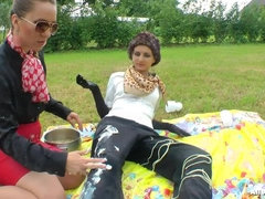 Fetish, Food, Glasses, Gloves, Outdoor, Satin, Wet