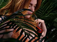 Red-haired Celeste Rasmussen posed naked and showed off her perfect natural body