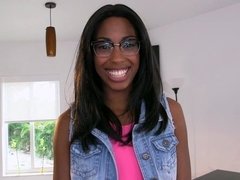 Hot chocolate girl is riding white dick