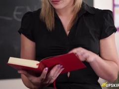 Naughty Blonde Teacher Shows Off Her Pussy and Tells You to Jerk Off