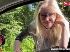 Amateur, Rubia, Pareja, Alemán, Gafas, Al aire libre, Pov, Público