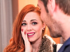 Slaapkamer, Grote kont, Grote lul, Pijpbeurt, Natuurlijke tieten, Roodharige vrouw, Tiener, Tieten likken