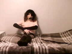 Bondage, Travestis, Masque, Collant, Transsexuelle, Attachée, Nénés, Vibromasseur