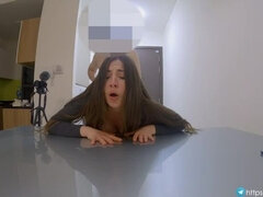 素人, カップル, チン, バック, 彼女, 自家製, キッチン, ティーン