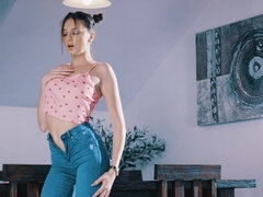 Chica, Morena, Masturbación, Orgasmo, Bragas, Estrella porno, Solo, Hilo dental