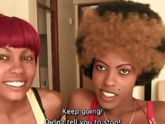 African sistas share a sizeable white cock and pink slit juice