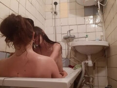 浴室, デカ尻, 茶髪の, Hd, レズビアン, 現実, ロシア人, 濡れ