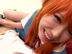 Godlike buxomy Japanese Chika Arimura giving a hot handjob