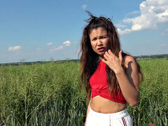 Sexy Spanish girl fucks in field for cash