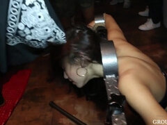 Schlampe, Blasen, Gruppe, Interrassisch, Latina, Party, Ablutschen