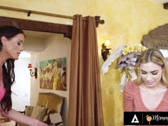 Stepdaughter Delilah Day gets scissored by MILF Sofie Marie while stepdad watches