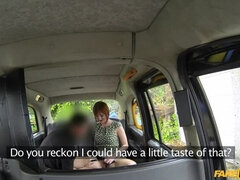 Horny redhead tempts driver with sex for taxi fare