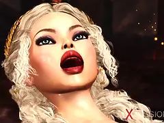 A young queen gets nailed by 3d transgender in dark dungeon