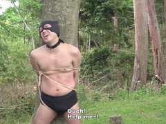 Mistress restrains sub to tree in woods, whips & abandons with head out, ignores all night