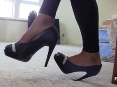 High hill footjob, smoking high heels, foot self worship