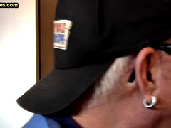 Gloryhole DILF barebacked at home after BJ in closeup