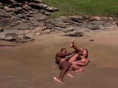 Curvy Brazilian porn goddess needs a big pecker on the beach