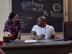 Tetas grandes, Negro, Interracial, Latina, Estudiante, Chupando, Maestra