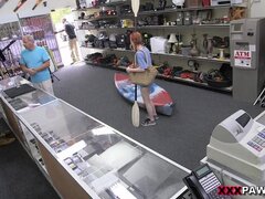 Slim cutie gets creampied in the pawn shop