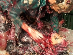 Nourriture, Gants, Cuir, Nue, Satin, Mouillée