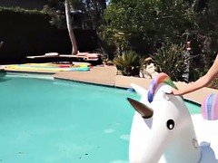 Chica, Grupo, Fiesta, Piscina, Chupando