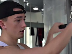 Leie, In den arsch, Schwul, Sporthalle, Massage, Muskel, Öl, Tätowierung