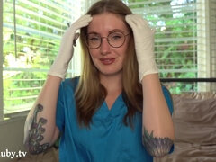 Leie, Frau, Brille, Handschuhe, Anleitung, Krankenschwester, Solo, Sperma