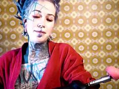 Tattooed Teen investigating fuck machine with her buttfuck - fuck machine, gapes, ejaculation, anal ,goth, punk,alt