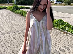 Lovense control in cafe and hot blowjob in fitting room